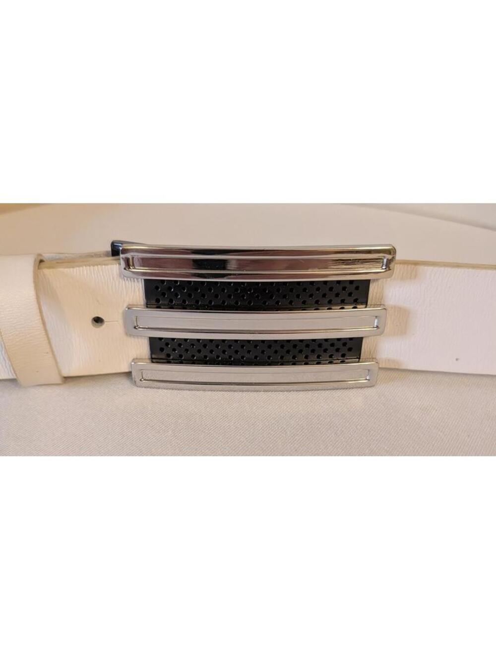 Adidas White Leather Belt with Metal Buckle